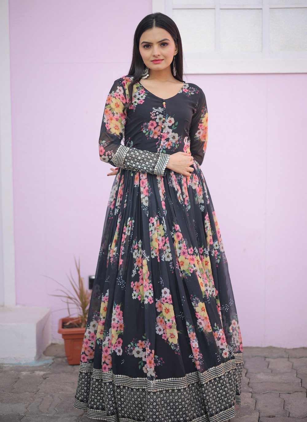 Faux Georgette Floor Length Gown For Festival