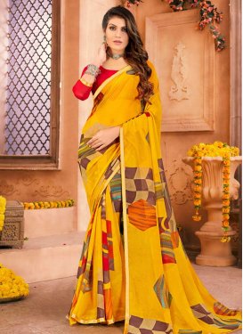 Faux Georgette Floral Work Contemporary Style Saree