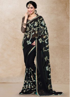Faux Georgette Lace Work Contemporary Saree
