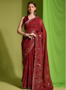 Faux Georgette Lace Work Designer Contemporary Style Saree
