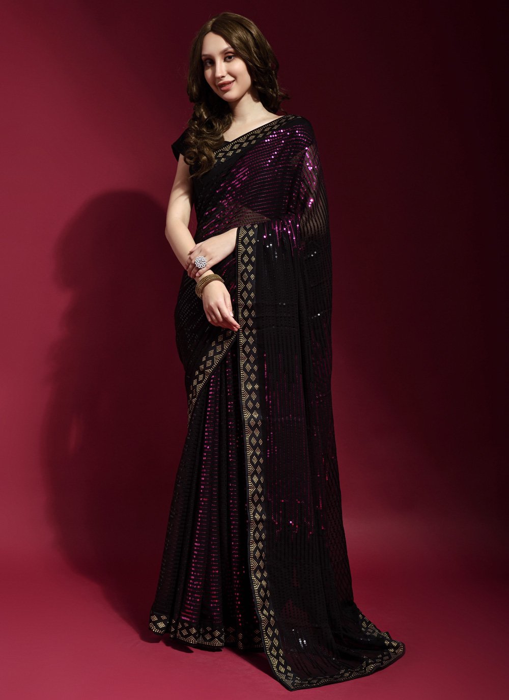 Faux Georgette Lace Work Traditional Designer Saree