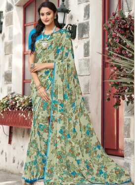 Faux Georgette Light Blue and Sea Green Digital Print Work Traditional Designer Saree