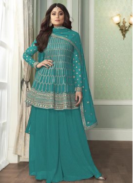Faux Georgette Palazzo Straight Salwar Kameez For Ceremonial