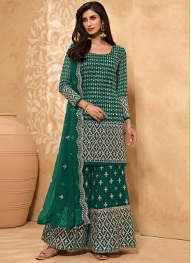 Faux Georgette Palazzo Style Pakistani Salwar Suit For Ceremonial