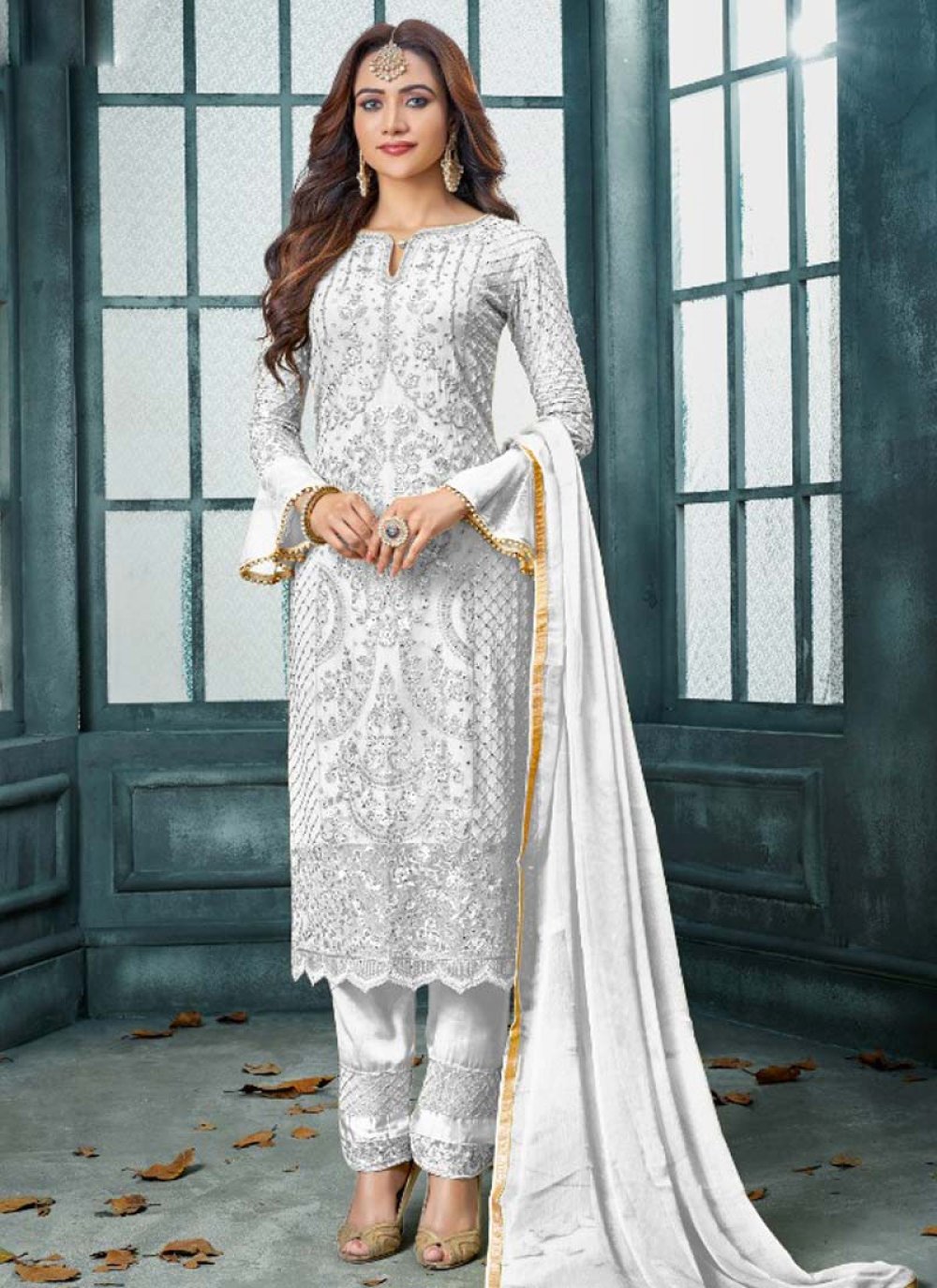 Buy Heavy Faux Georgette Fabric Designer Straight Pant Suit in