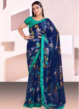 Faux Georgette Print Work Traditional Saree