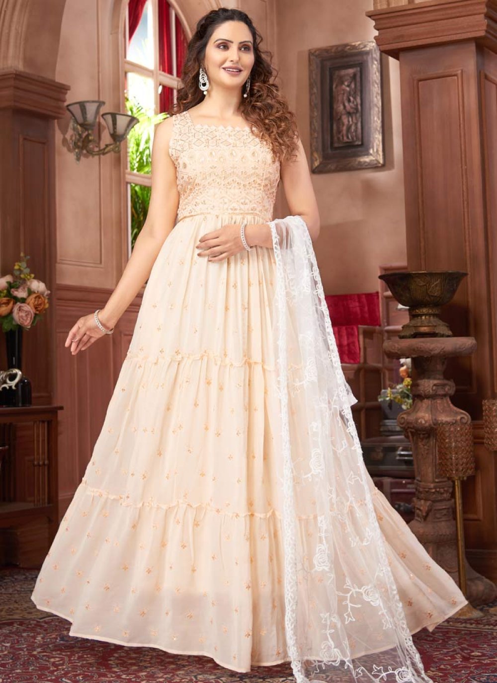 Faux Georgette  Readymade Designer Gown