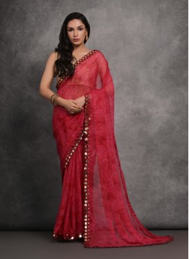 Faux Georgette Red and Rose Pink Designer Traditional Saree For Ceremonial