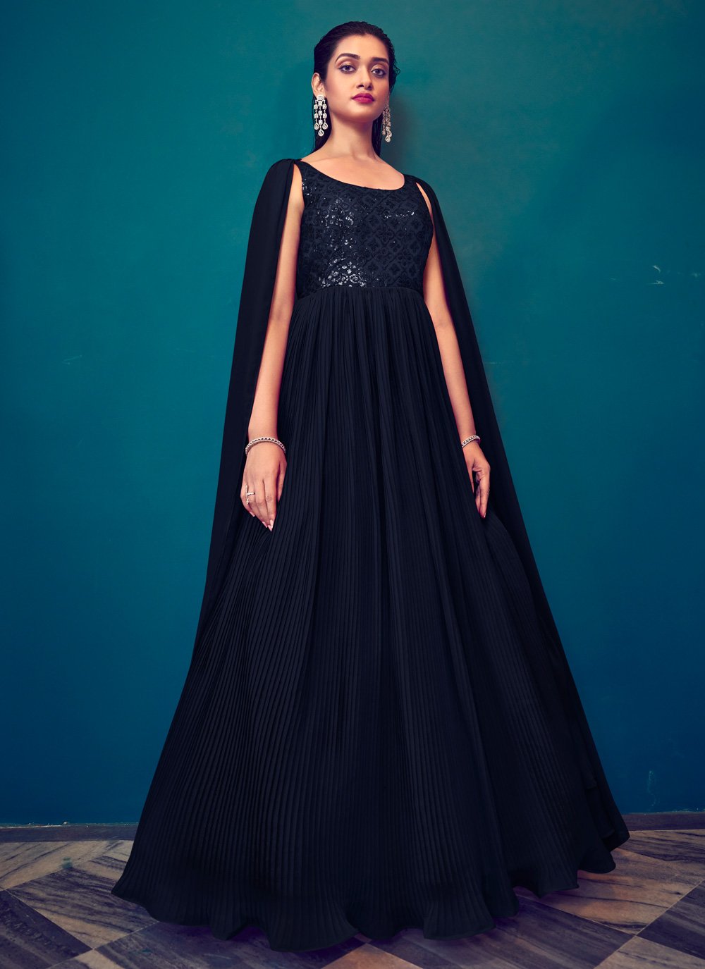 Faux Georgette Resham Work Readymade Long Length Gown