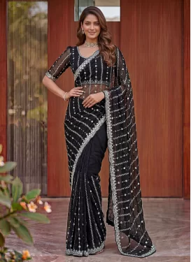 Fendi Silk Classic Saree with Cutdana Work in Black