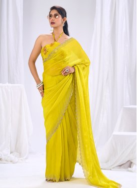Fendi Silk Classic Saree with Digital Print Work for Women in Yellow