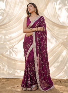 Fendi Silk Classic Saree with Embroidered Work in Wine