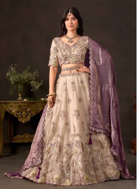 Fendi Silk Designer Lehenga Choli with Embroidered Work for Bridal in Beige