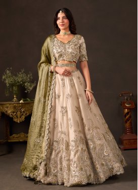 Fendi Silk Designer Lehenga Choli with Embroidered Work in Beige for Bridal