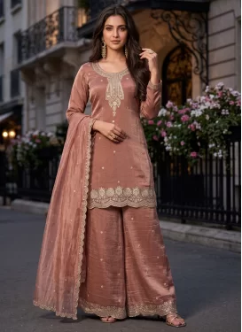 Fendi Silk Palazzo Suit in Peach with Embroidered Work for Party