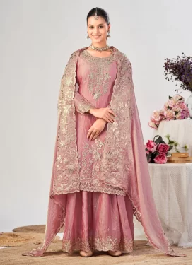 Fendi Silk Palazzo Suit in Pink with Embroidered Work for Festival