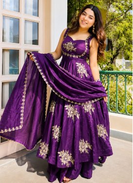 Fendi Silk Palazzo Suit in Purple with Embroidered Work for Women