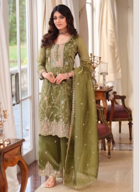 Fendi Silk Palazzo Suit with Embroidered Work in Olive for Festival