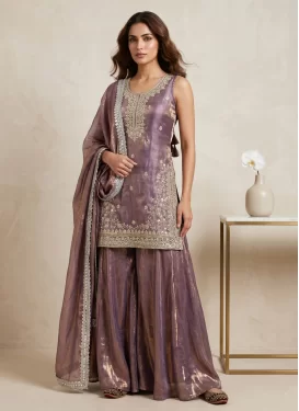 Fendi Silk Palazzo Suit with Embroidered Work in Violet