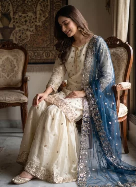 Fendi Silk Sharara Suit with Embroidered Work for Festival in Cream