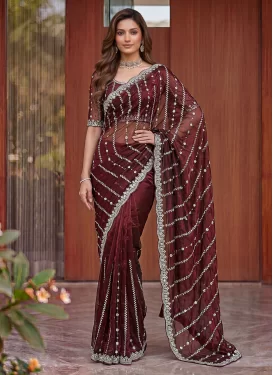 Fendi Silk Traditional Saree with Cutdana Work for Women in Maroon