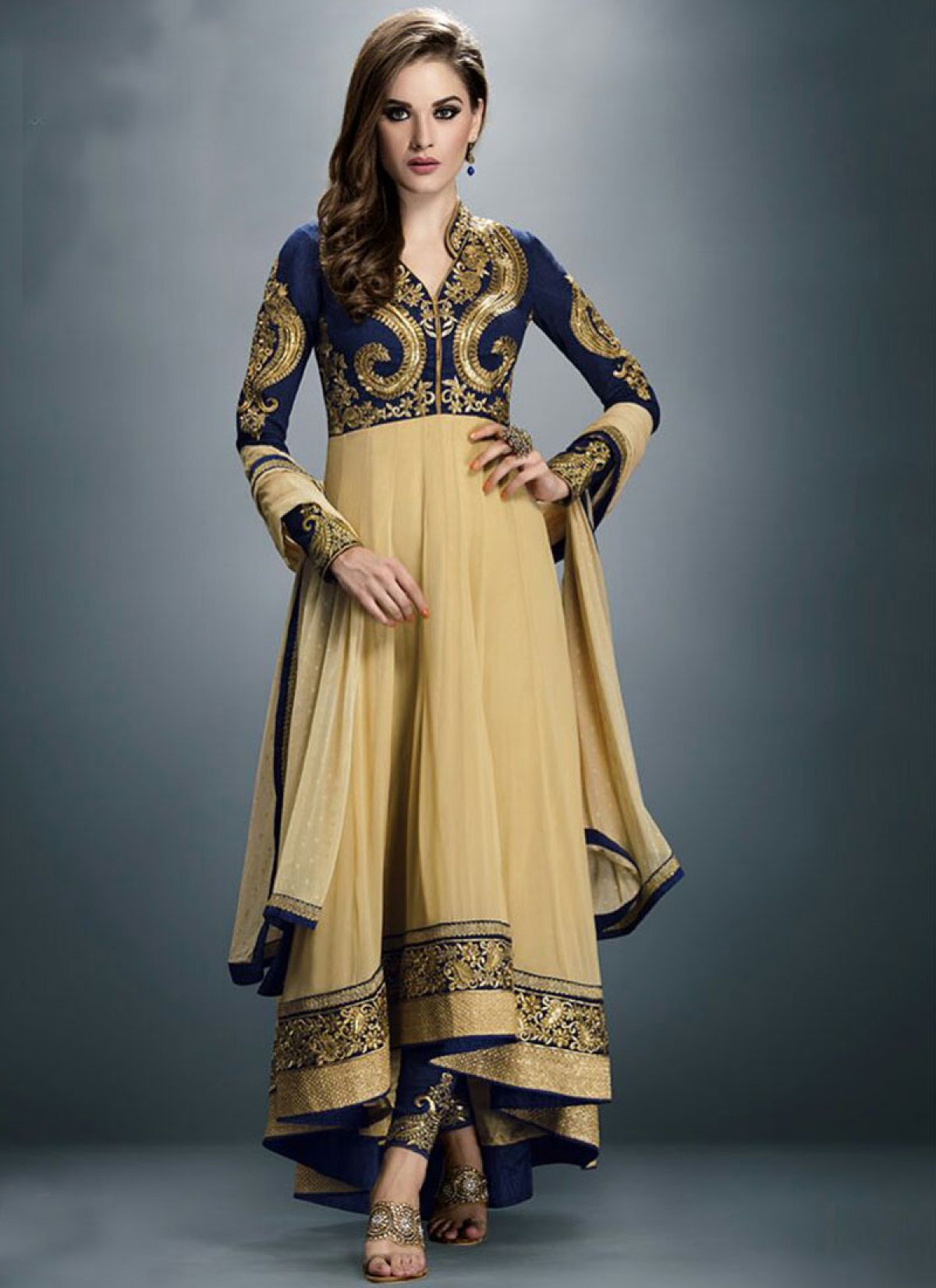 asymmetrical anarkali dress Rama Green Asymmetrical Anarkali With A Dupatta. 5XL / Rama Green