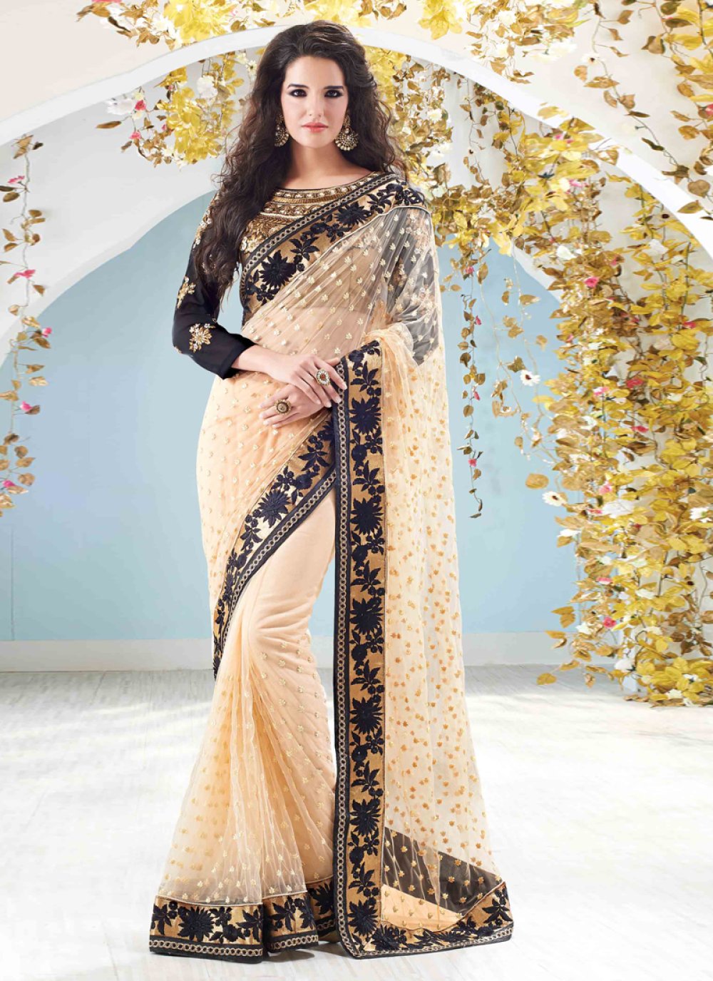 Buy Peach Sequence Embroidered Party Wear Saree In USA, UK, Canada,  Australia, Newzeland online