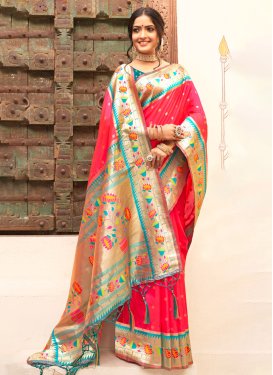 Firozi and Rose Pink Paithani Silk Designer Contemporary Style Saree