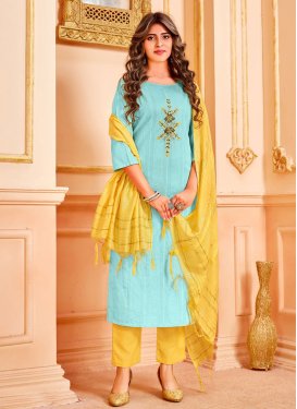 Firozi and Yellow Readymade Designer Suit