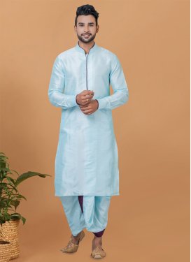 Firozi Dupion Silk Dhoti Kurta with Woven Work for Festival
