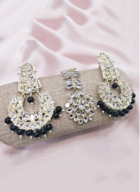 Flamboyant Alloy Gold Rodium Polish Black and White Beads Work Earrings Set