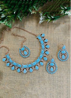 Flamboyant Alloy Light Blue and White Stone Work Necklace Set