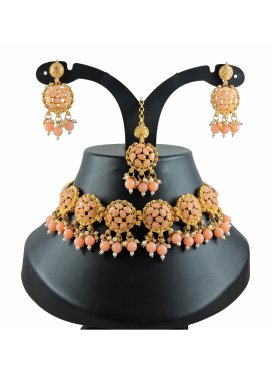 Flamboyant Beads Work Gold Rodium Polish Necklace Set
