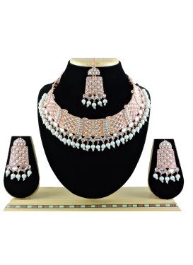 Flamboyant Beads Work Silver Color and White Gold Rodium Polish Necklace Set