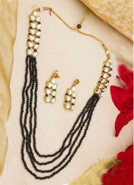 Flamboyant Black and White Gold Rodium Polish Beads Work Necklace Set