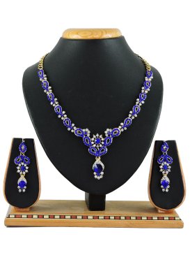 Flamboyant Blue and White Stone Work Necklace Set For Festival
