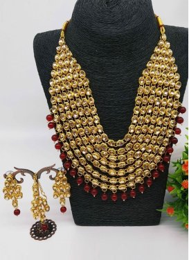 Flamboyant Gold Rodium Polish Beige and Gold Beads Work Necklace Set