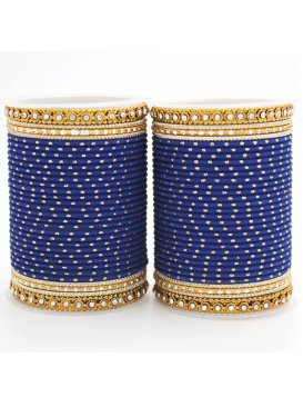 Flamboyant Gold Rodium Polish Stone Work Alloy Blue and Gold Bangles For Party