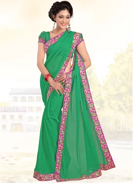 Flamboyant Green Embroidered Saree