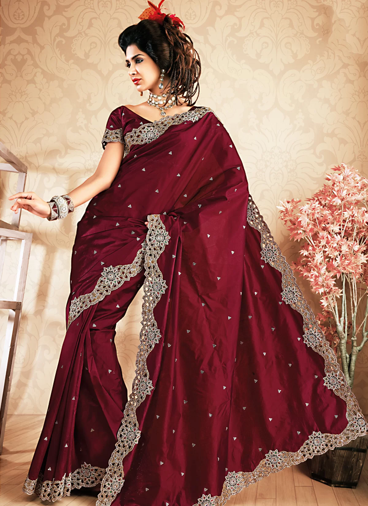 Bridal maroon saree hotsell