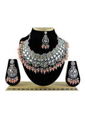 Flamboyant Silver Rodium Polish Beads Work Necklace Set