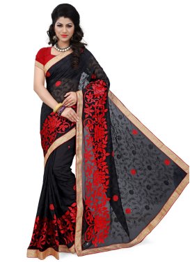 Flattering Embroidery And Lace Work Designer Saree