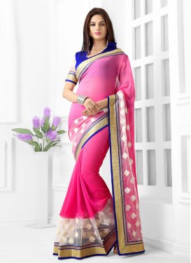 Flawless Multi Work Rose Pink And Off White Color Casual Saree