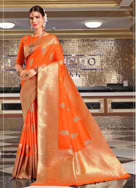 Floral Orange Weaving Silk Saree
