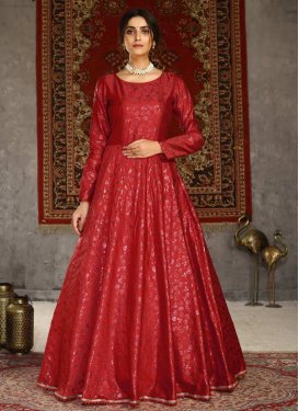Foil Print Work Floor Length Gown
