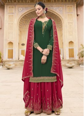 Fuchsia and Green Palazzo Straight Salwar Kameez