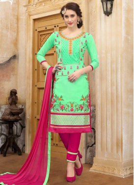 Fuchsia and Mint Green Embroidered Work Pant Style Straight Salwar Suit