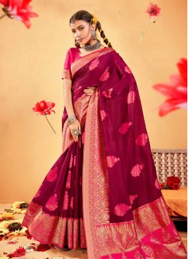 Fuchsia and Rose Pink Cotton Silk Traditional Designer Saree