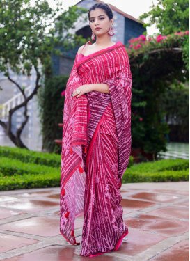 Fuchsia and Rose Pink Print Work Designer Traditional Saree