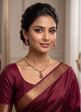 Fuchsia and White Gold Rodium Polish Stone Work Necklace Set